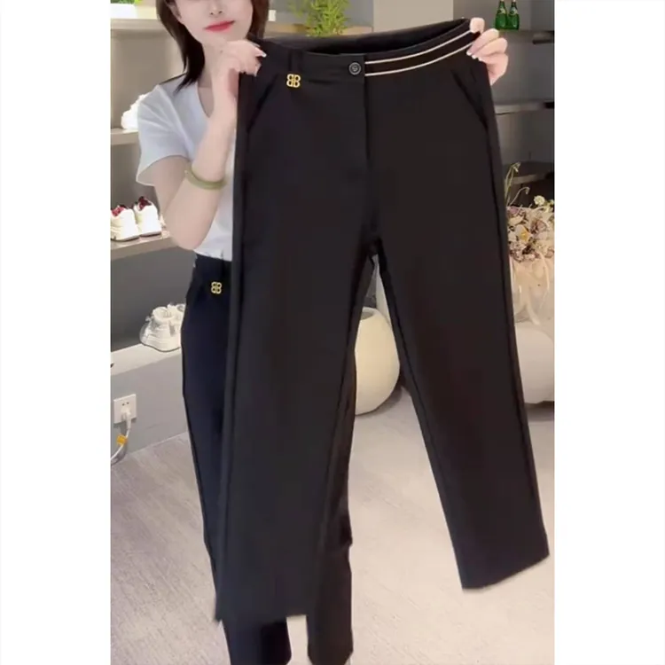 艾塔莉黑色烟管裤子春季新款胖mm大码女九分小脚裤铅笔裤小个子女
