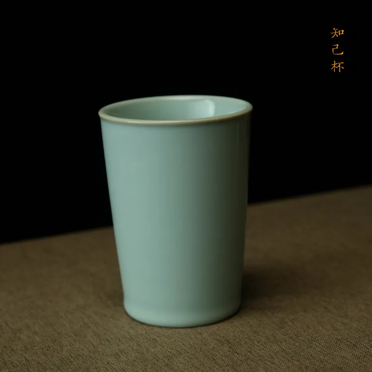 汝誉天下汝窑茶具茶杯可乐杯汝州汝瓷天青色冰裂纹大容量直筒杯