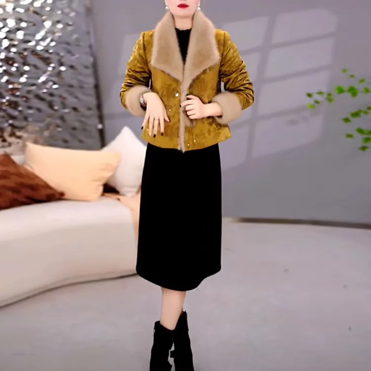 时尚国风提花缎加厚两件套连衣裙2025秋冬新款修身洋气减龄套装裙