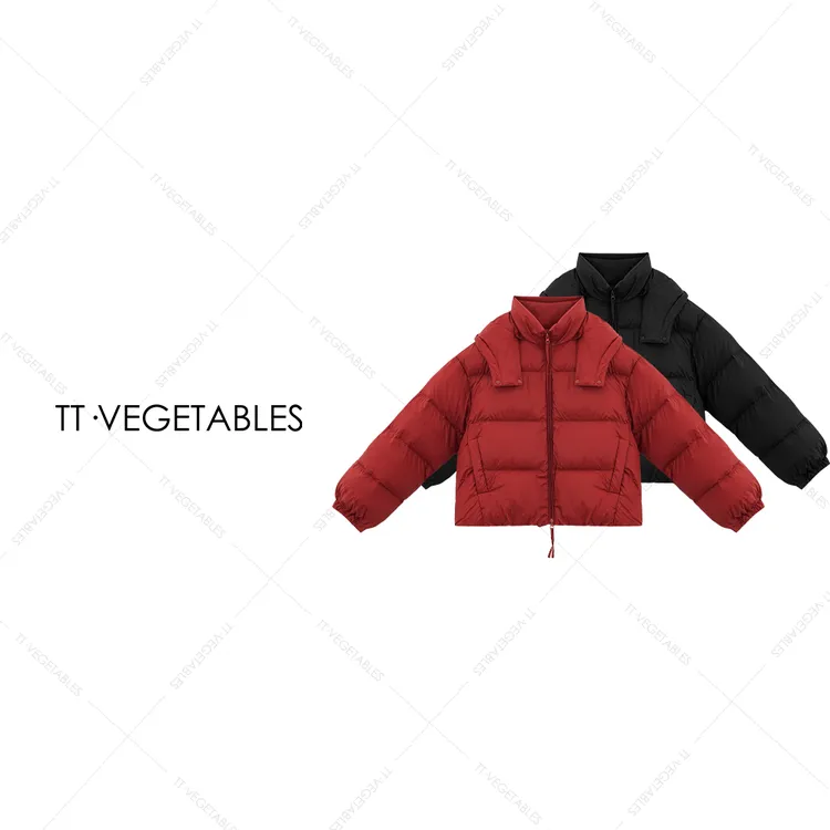 噢芬/小个子 【芷汀】白鸭绒圆领宽松短款连帽羽绒服外套522673