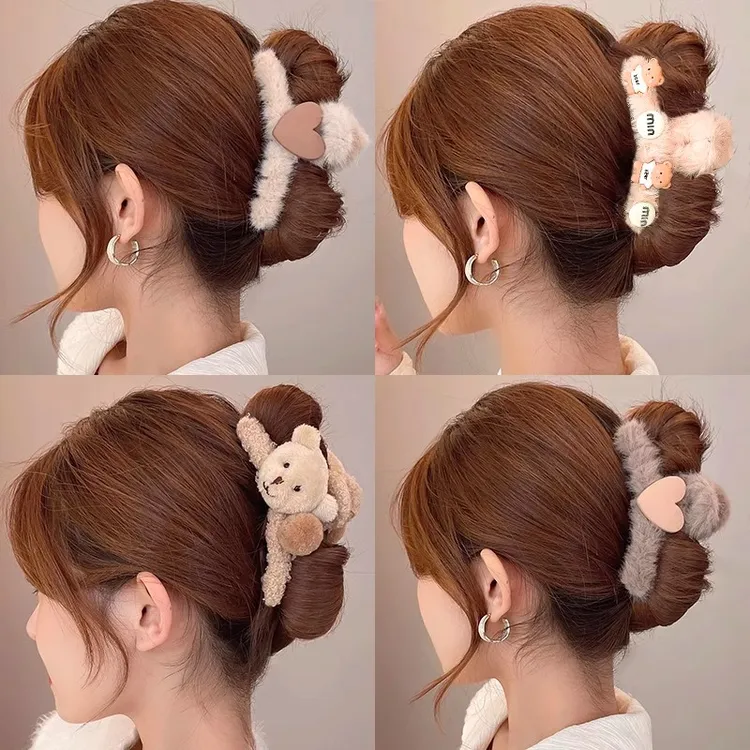 秋冬毛毛抓夹大号卡通可爱鲨鱼夹小号发量少毛绒发夹后脑勺发饰女