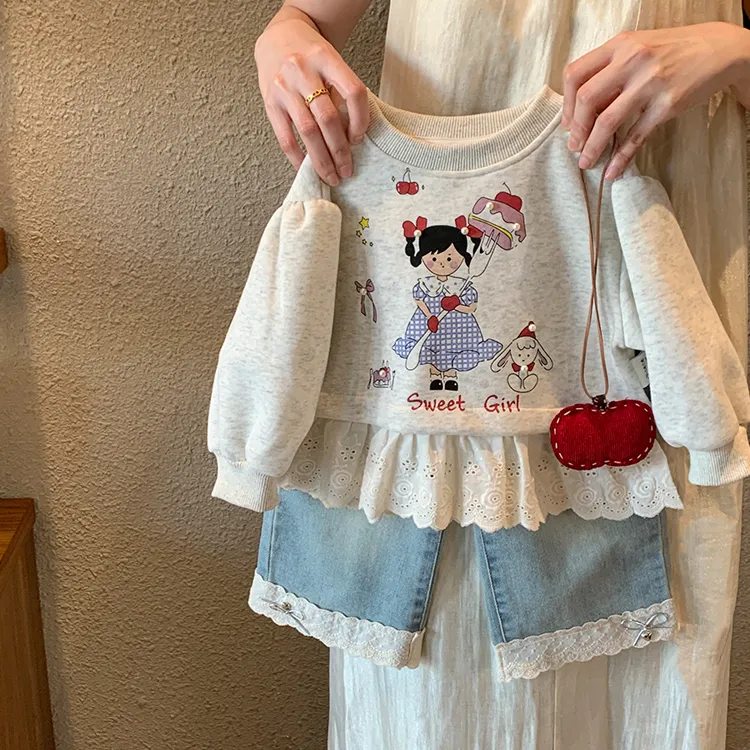 女童卫衣春秋2025新款中小童洋气上衣女宝宝可爱花边长袖T恤百搭