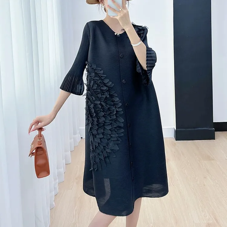 休闲宽松褶皱开衫喇叭袖显瘦重工抖抖裙