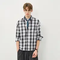 714street复古渐变格子衬衫男2025秋纯棉情侣长袖衬衣外套521204