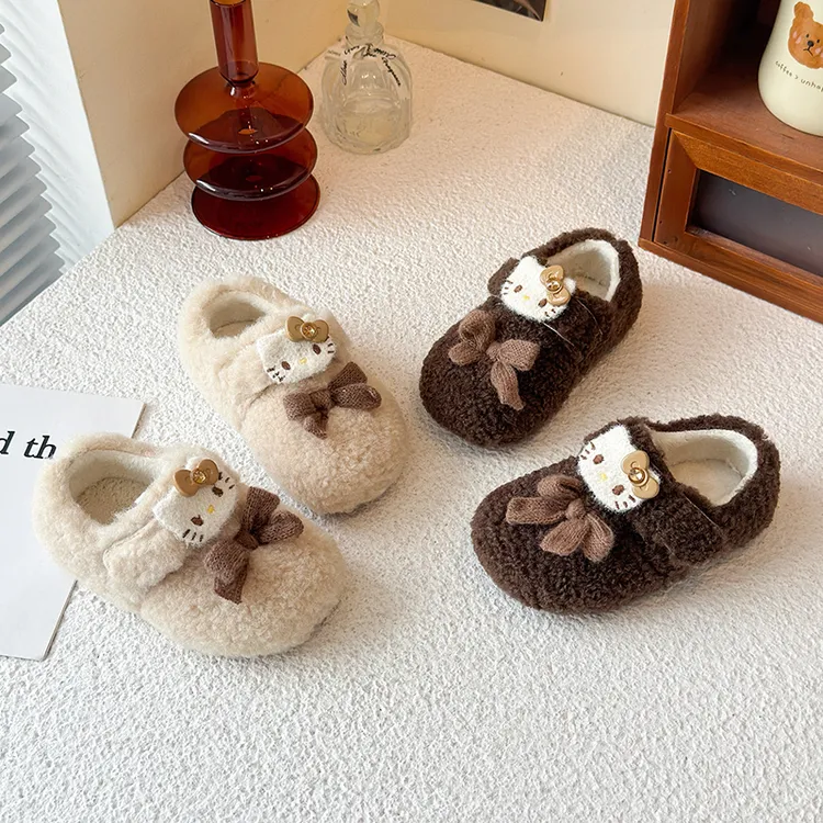 宝宝二棉鞋儿童防滑毛毛鞋秋冬爆款卡通猫咪毛绒鞋女童加绒豆豆鞋