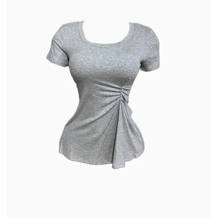 微胖纯欲辣妹收腰短袖T恤夏季新款修身显瘦不规则掐腰设计感上衣