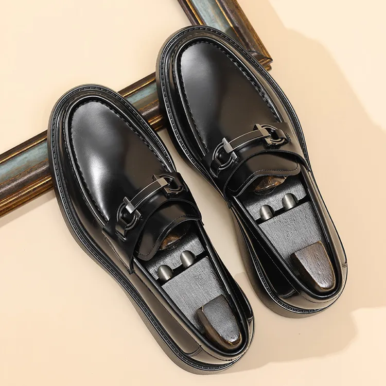 卡丝度高端男士皮鞋增高加厚底舒适时尚百搭大头头层牛皮软底