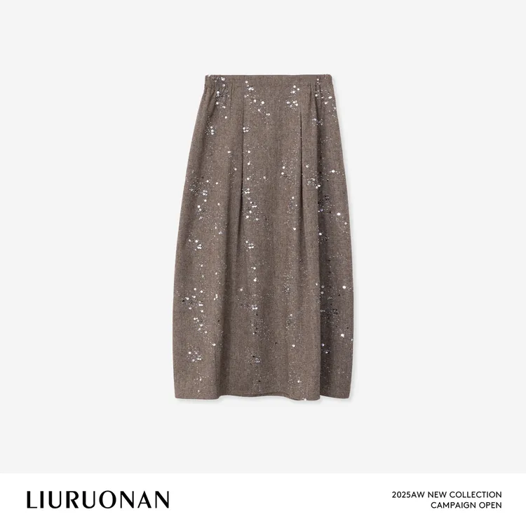 LIURUONAN 25WIN【沙漠流星】亮片钉珠捏褶松紧腰宽松显瘦半身裙女