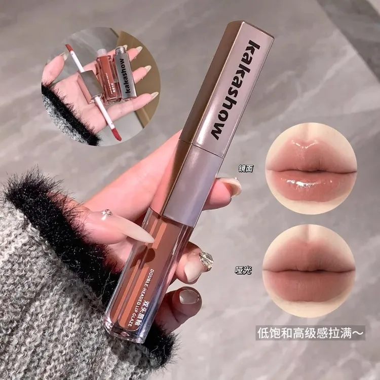 双头唇釉女雾面哑光丝绒唇泥口红不掉色不沾杯伪素颜镜面水光显白