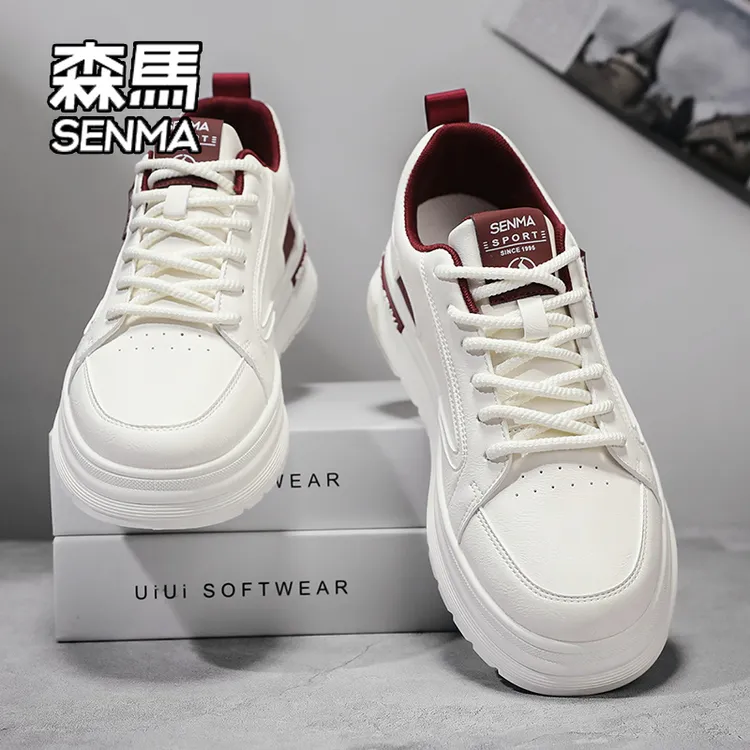 SENMA/森马小白鞋男款2025新款冬季皮面厚底轻便潮鞋百搭休闲板鞋