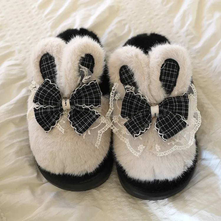 翔普可爱棉拖女学生宿舍冬季居家软底防滑加绒保暖萌趣兔子棉拖鞋
