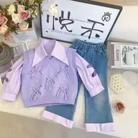T3【悦禾】秋款上新紫色甜美秋季长袖儿童女童洋气时尚休闲套装7548