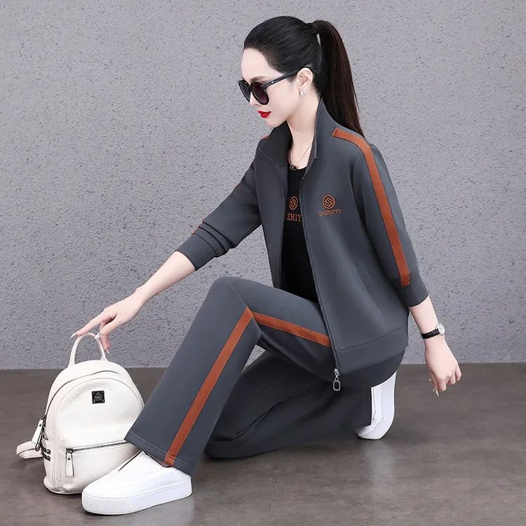 高档休闲运动服套装女春秋时尚洋气中年妈妈装套装大码卫衣三件套