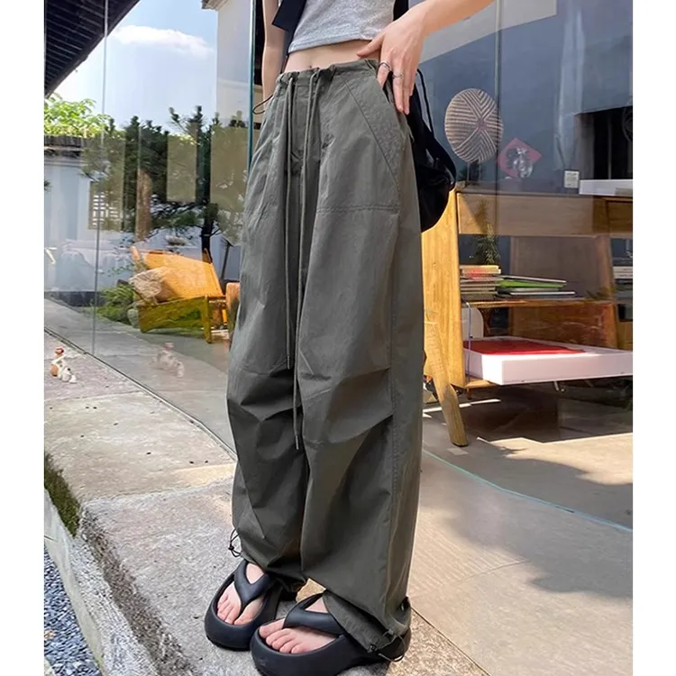 拉夏贝尔美式速干工装裤女款爆款2025新款秋季宽松休闲运动阔腿裤