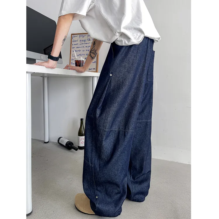 美式cleanfit弯刀阔腿牛仔裤高级感男装春夏薄款宽松大码牛仔裤男