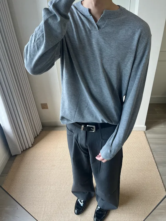 COFD羊毛V领肌理亲肤老钱风百搭柔软舒适显身材男女情侣长袖毛衣