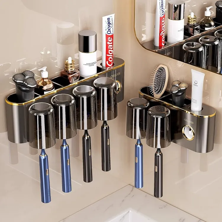 卫生间牙刷架电动牙刷漱口杯刷牙杯壁挂式免打孔牙缸牙膏牙杯挂架