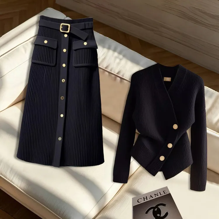 韩系高级感宽松软糯慵懒风针织衫上衣独特超好看a字半身裙子套装