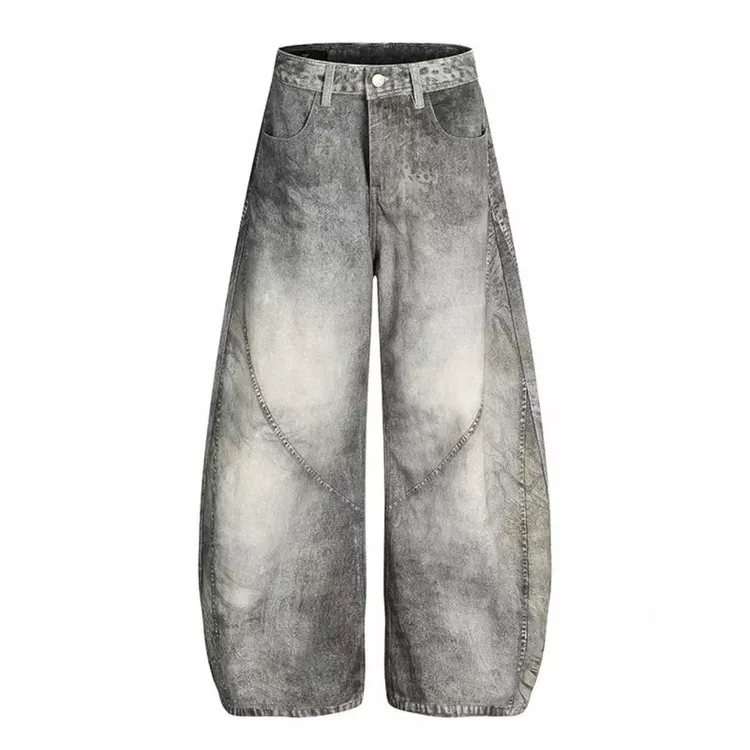 迟星美式高街cleanfit印花弯刀牛仔裤男女秋冬宽松显瘦百搭阔腿长