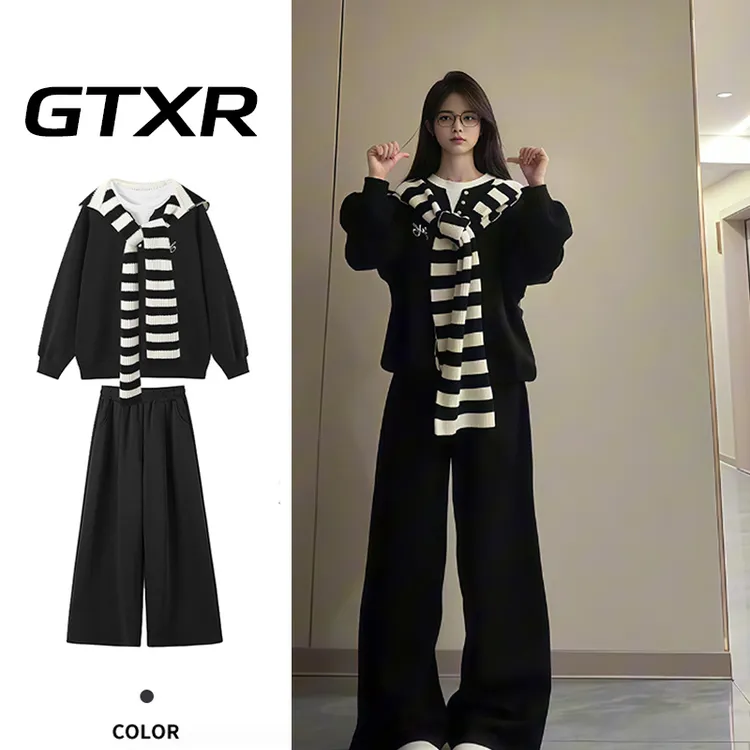 早秋运动套装女装秋款爆款2025新款带披肩卫衣阔腿裤休闲两件套