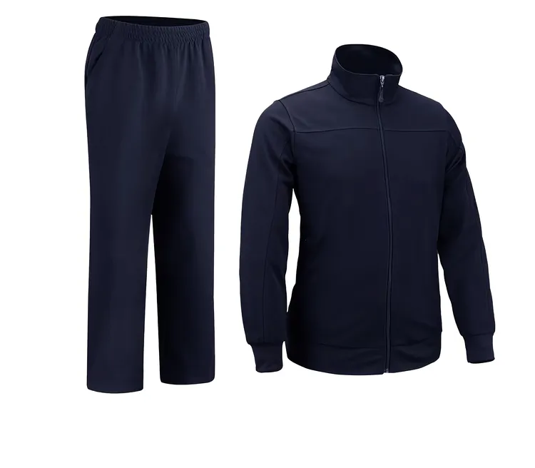 藏青长袖春秋运动体能服涤盖棉休闲舒适透气珠地春秋款套装