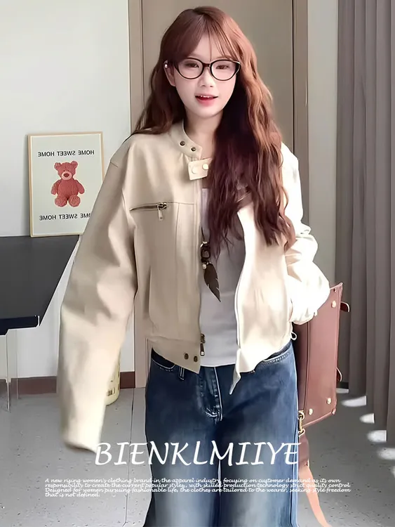 美式复古机车服外套女秋季新款设计感休闲美拉德工装甜酷百搭夹克