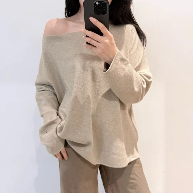 斜肩打底毛衣衣服女春秋高级感露肩套头慵懒松弛感宽松针织上衣商品图