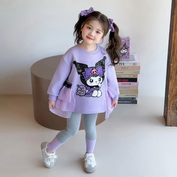 女童套装2025秋季新款小女孩甜美洋气卡通网纱宝宝两件套儿童衣服