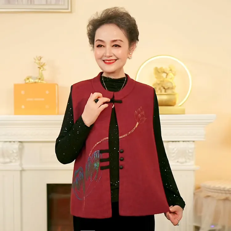 气质妈妈秋装新款中式马甲中老年人女装上衣服洋气中国风春秋马夹