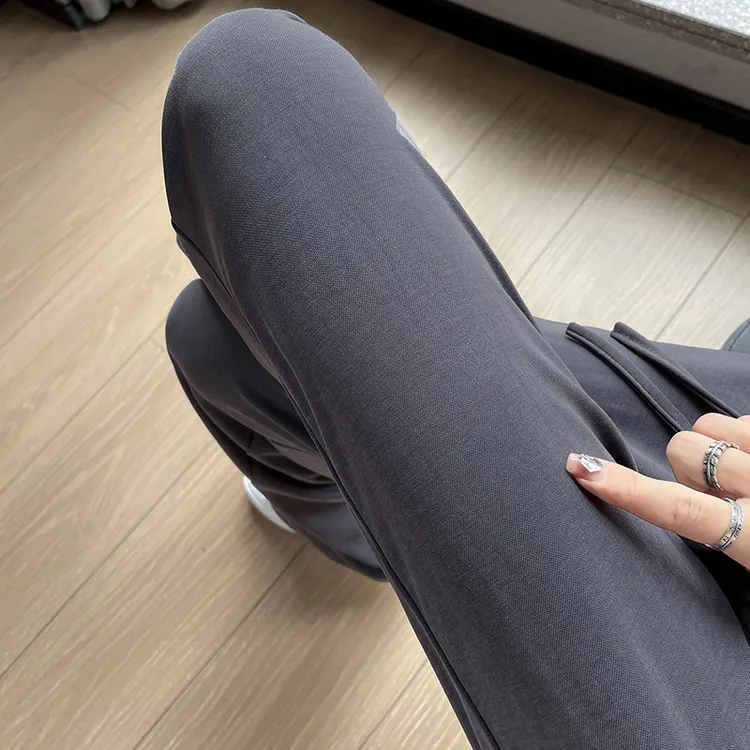 灰色铜氨丝窄版阔腿裤女夏薄款高腰垂感凉凉直筒休闲小个子冰丝裤