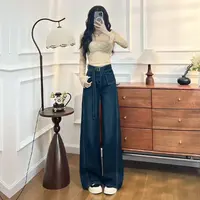 喜绚高级蓝阔腿牛仔裤女2025春秋新款时髦穿搭气质辣妹爆款直筒裤
