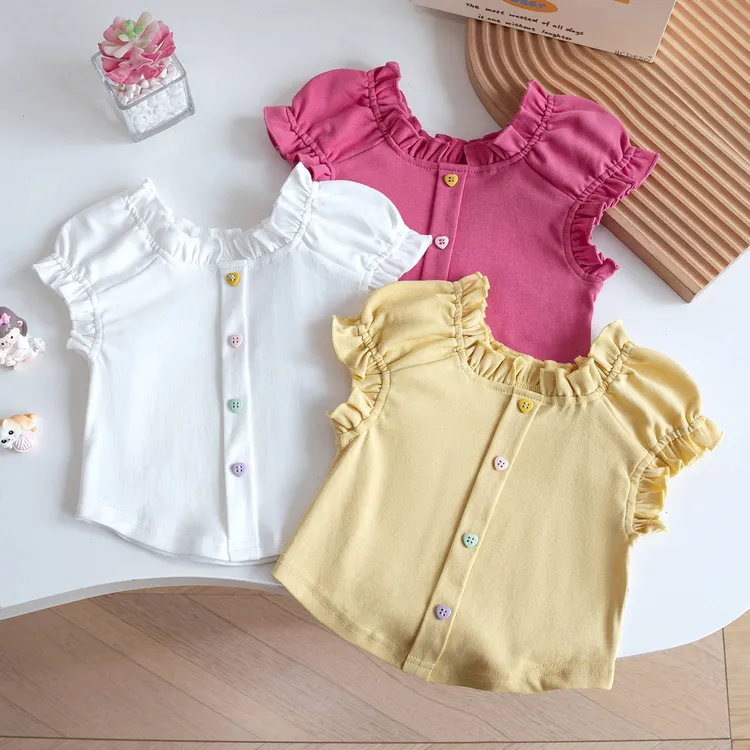 女童短袖2025新款女宝宝夏季洋气儿童上衣夏季宝宝花边背心短袖t