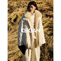 KEIGAN/开间意大利Limon轻盈蓬松白鹅绒可拆卸卷卷毛领花苞羽绒服
