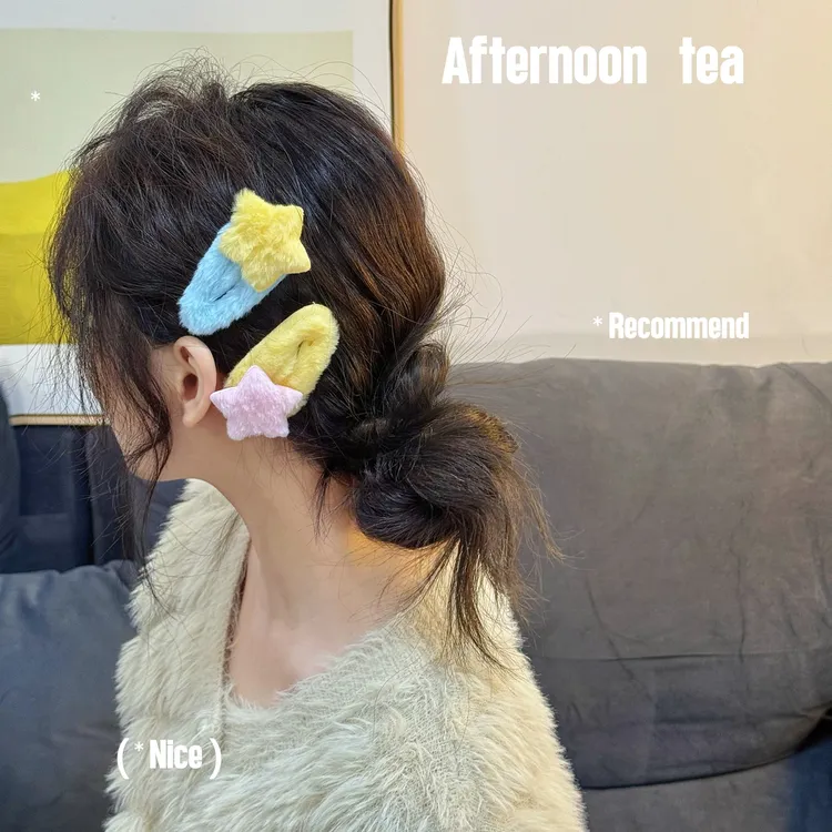 毛绒发饰  百搭秋冬款糖果色可爱毛绒发夹 发饰发夹女