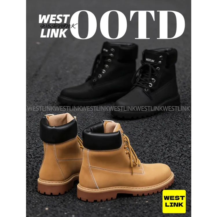 【双12好物】WesTlinK秋冬马丁靴户外男生大黄靴流光风防滑耐磨皮靴