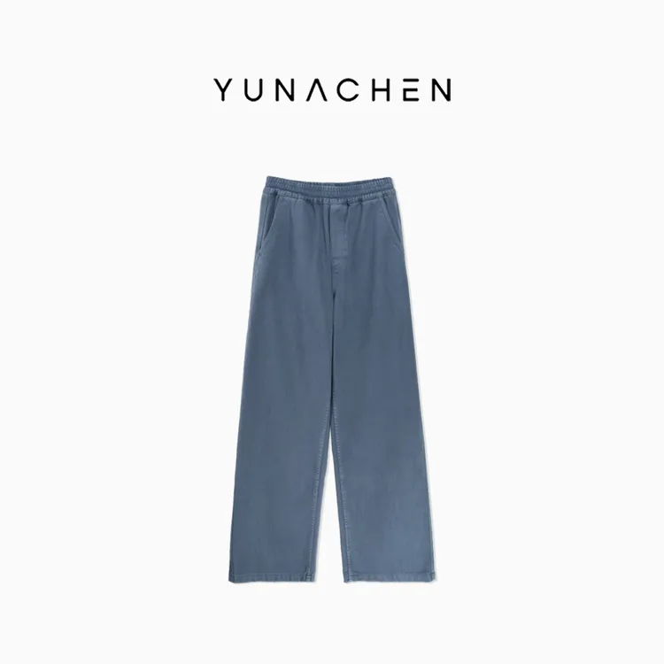 菠萝宝宝yuna【海盐气泡】高腰松紧蓝色休闲梭织长裤YH5
