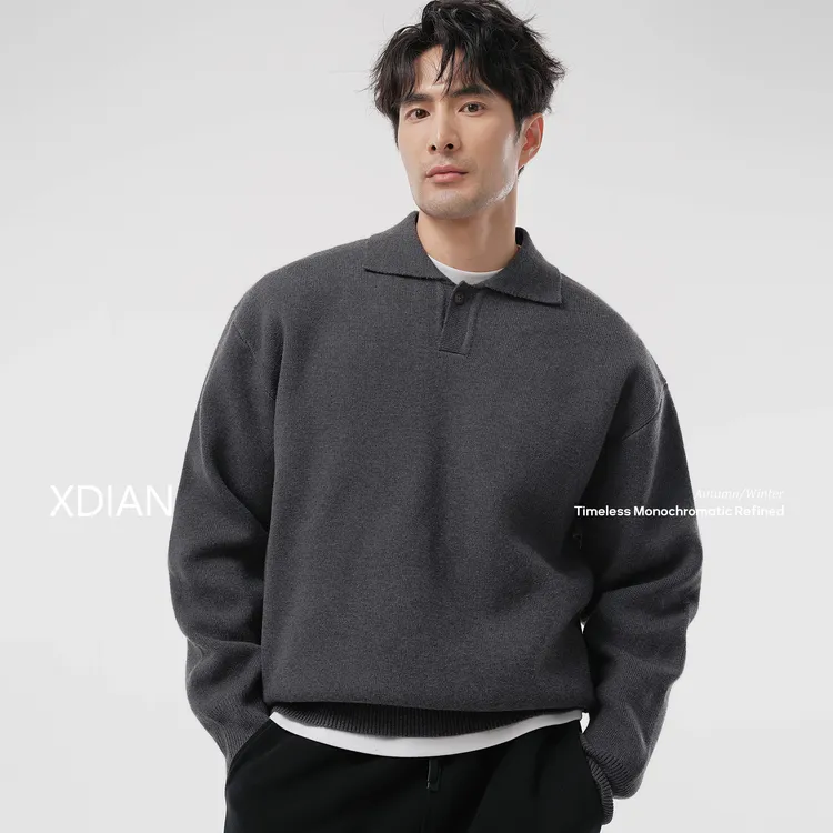 XDIAN/续点抗起球保暖毛衣加厚冬季气质男士POLO领长袖针织上衣