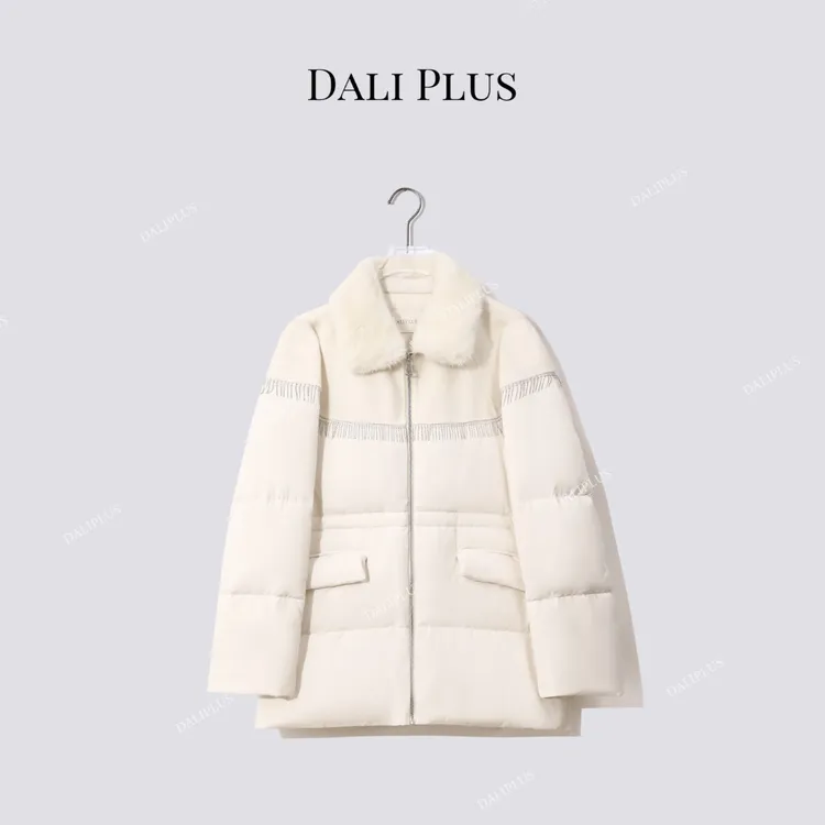 DALI PLUS【羊绒双面呢+90鹅绒】水貂毛流苏收腰鹅绒服-D5MM2462