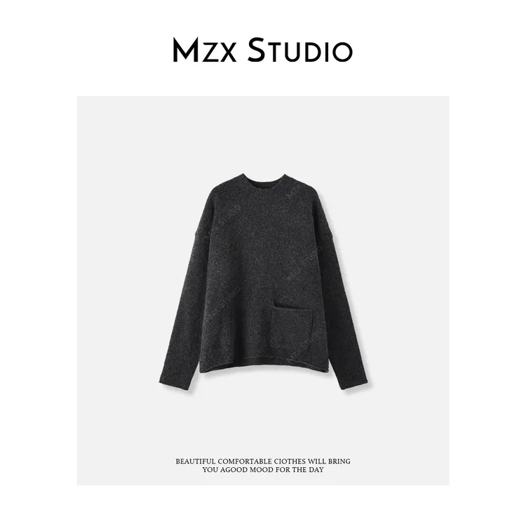 MZX 秋季含羊毛慵懒感口袋设计圆领长袖毛织上衣毛衣 SY10528-C