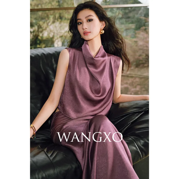 WANGXO 荡领双面抓皱上衣鱼尾半裙套装  250197W