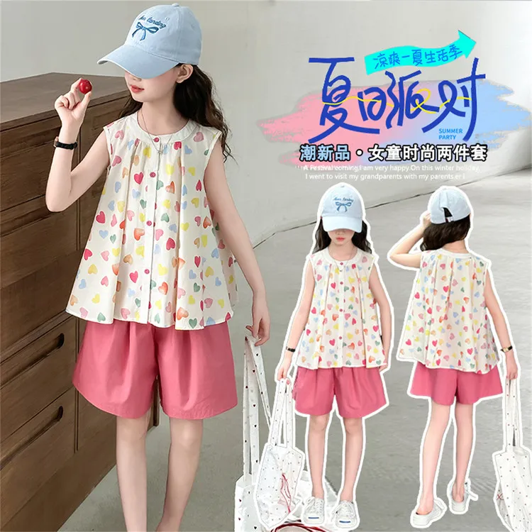 【现货】女童套装衬衫短裤两件套2025夏装儿童上衣裤子女孩夏天衣服