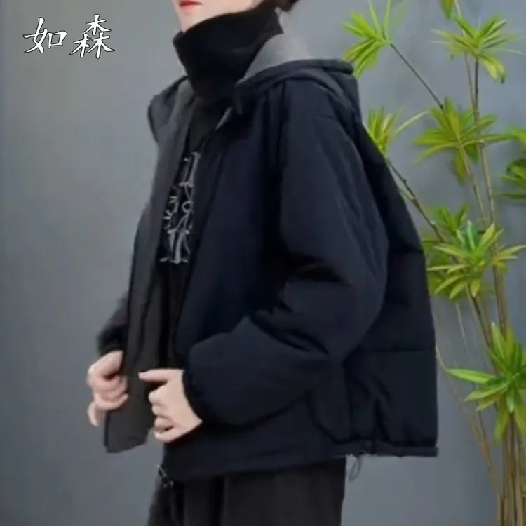 高级感双面穿连帽轻薄棉衣外套女2025秋冬小个子夹棉保暖休闲棉衣