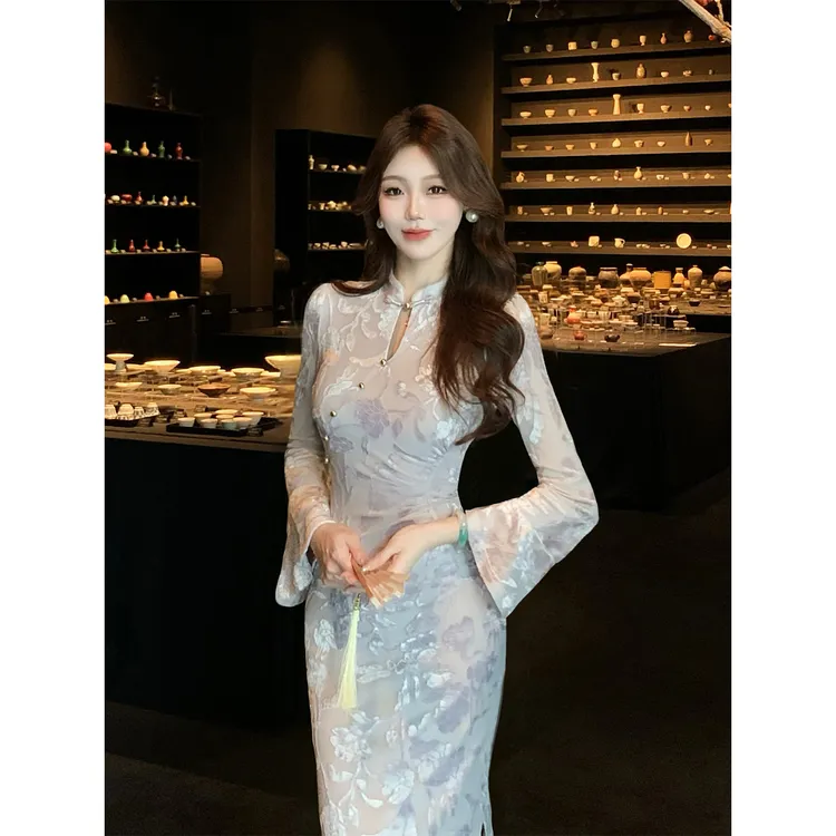 凌茜恣禾【紫梦】国风新中式紫梦温婉优雅气质高级感修身显瘦旗袍裙