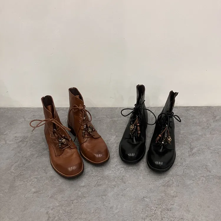 韩版时尚圆头舒适粗跟马丁靴复古英伦风通勤系带质感短靴靴子百搭