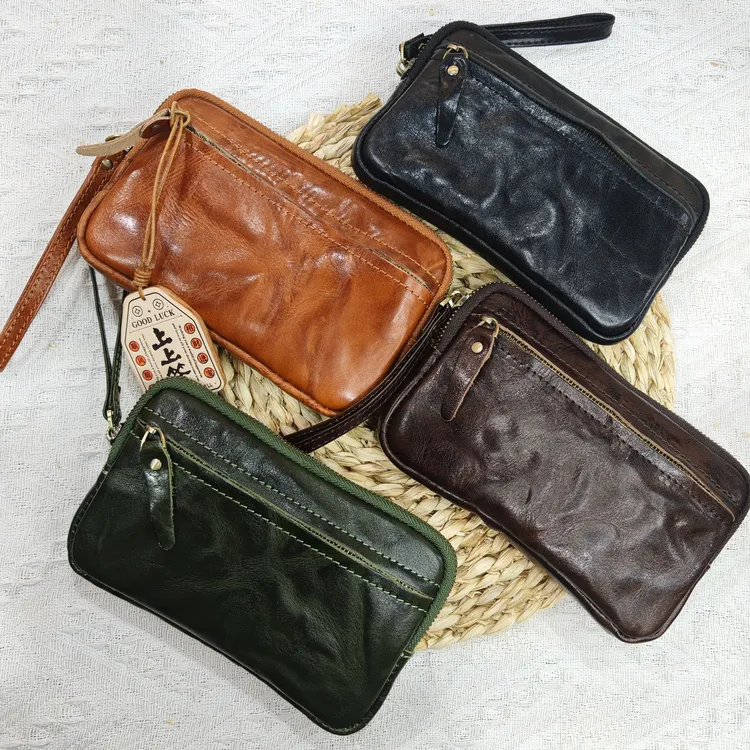 植鞣牛皮大钱包 真皮手包 手拿包