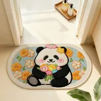 卡通可爱熊猫仿亚麻编织浴室地垫家用卫生间吸水脚垫厕所防滑地毯