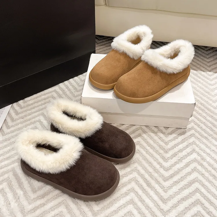 【品牌】厚底女款冬季2025新低帮保暖棉鞋子加绒勃肯鞋毛毛鞋602