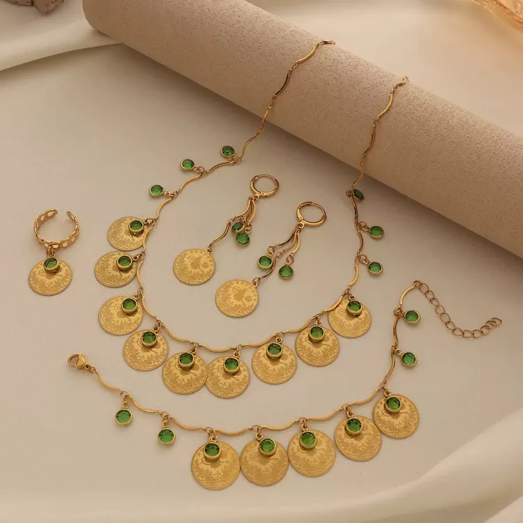 铜合金锆石吊坠 铜合金Xyaner硬币徽章吊坠项链高级感重工四件套