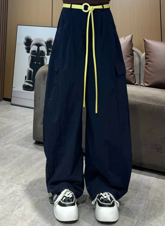 LL7796 侧边大口袋休闲裤 时尚工装个性高腰洋气休闲阔腿拖地裤