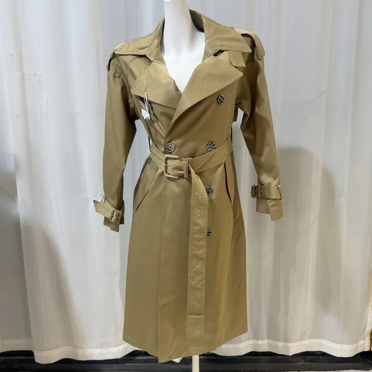 法式复古大翻领双排扣中长款风衣外套